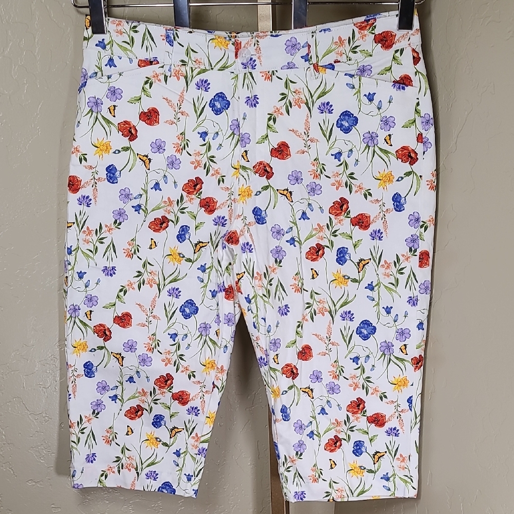 St. John's Bay Floral Print Capris Pants Multicolor Size 14P